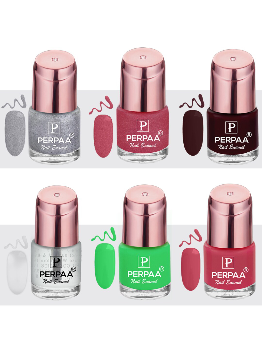 PERPAA Set Of 6 Quick-Drying Long-Lasting Gel Based Nail Polishes - 6 ml Each