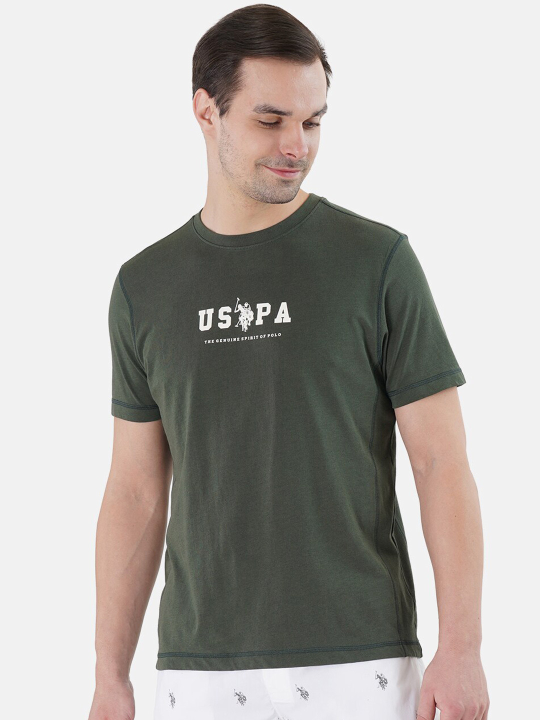 U.S. Polo Assn. Men Brand Logo Printed Tri Blend Lightweight Cotton Lounge T-Shirt