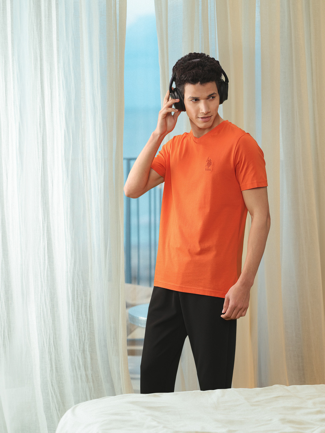 U.S. Polo Assn. Men Pure Cotton V-Neck Lounge T-Shirt