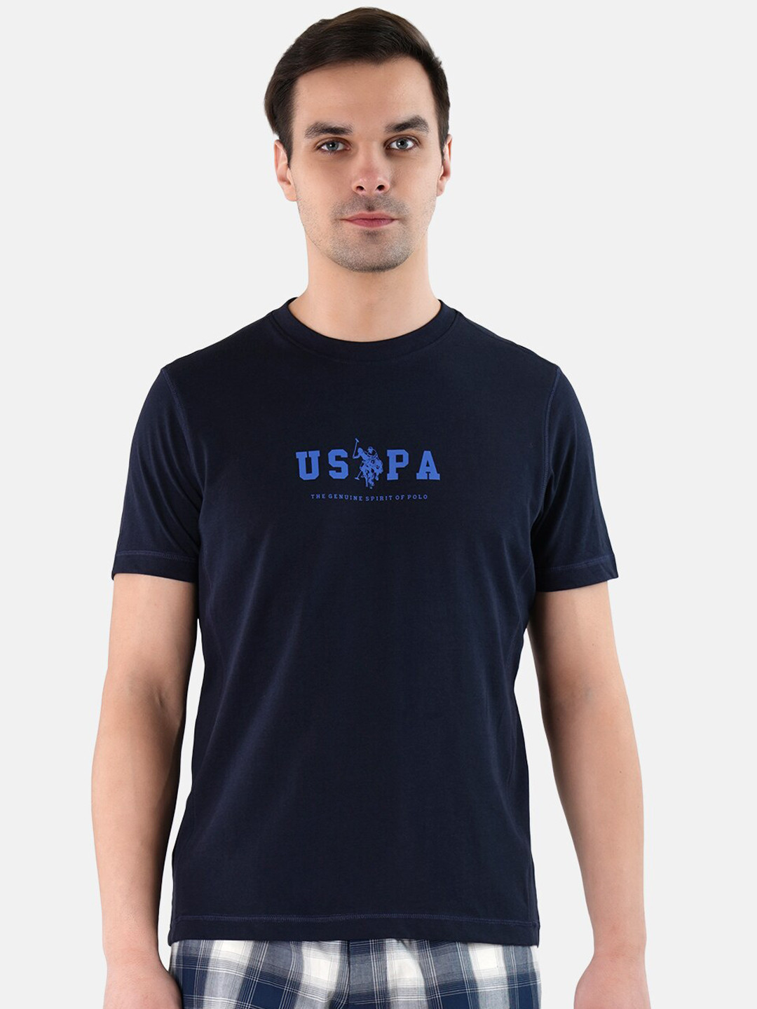 U.S. Polo Assn. Men Brand Logo Printed Tri Blend Fabric Pure Cotton Lounge T-Shirt