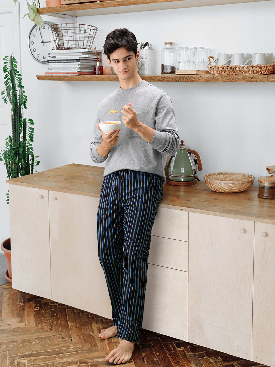 U.S. Polo Assn. Men Striped Pure Cotton Lightweight Relaxed Lounge Pants