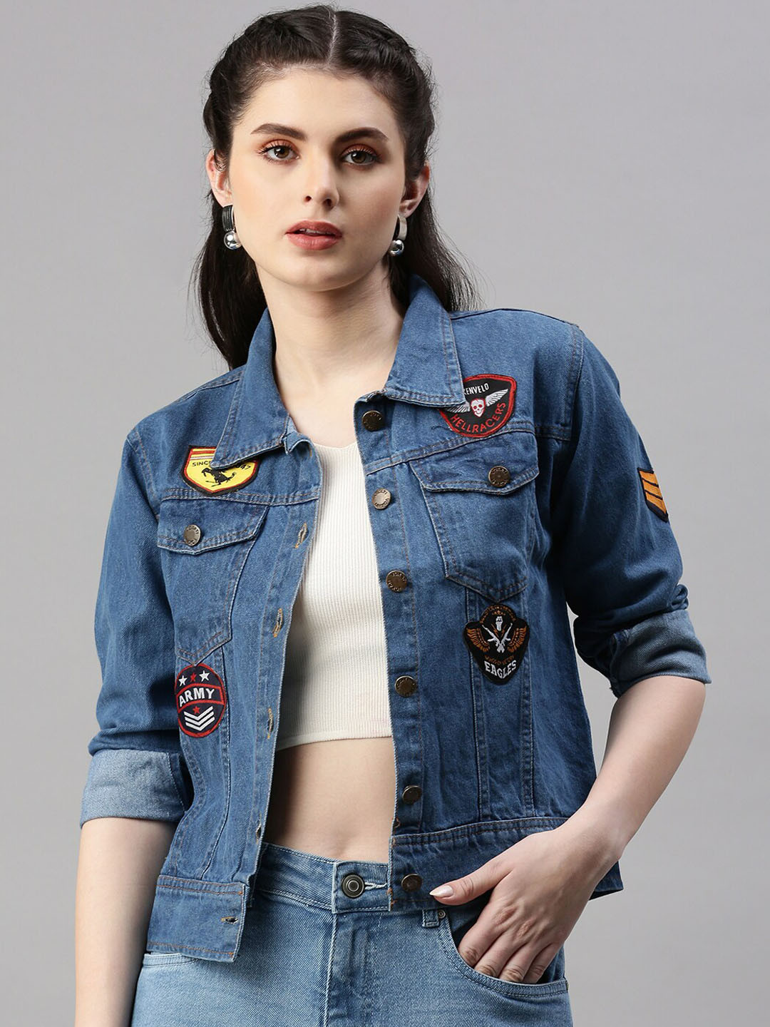 VOXATI Denim Jacket with Patchwork