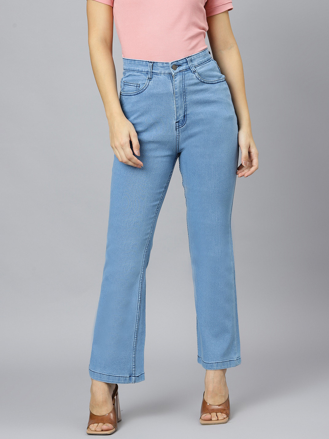 GUTI Women Clean Look High-Rise Cropped Flared Stretchable Jeans