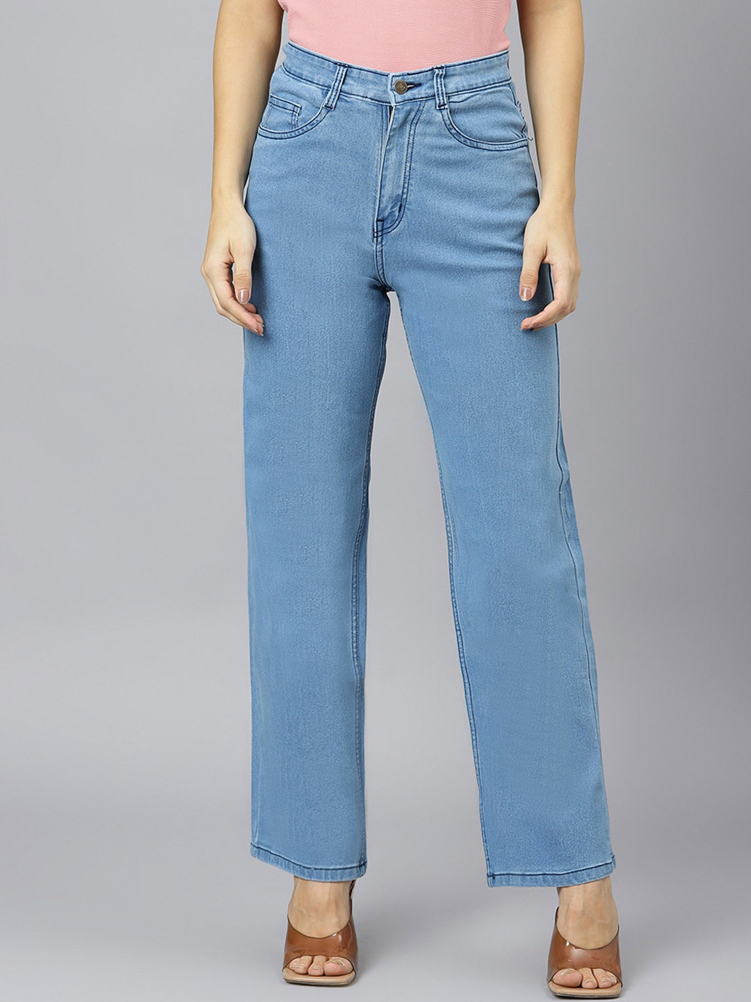 GUTI Women Clean Look High-Rise Cropped Flared Stretchable Jeans