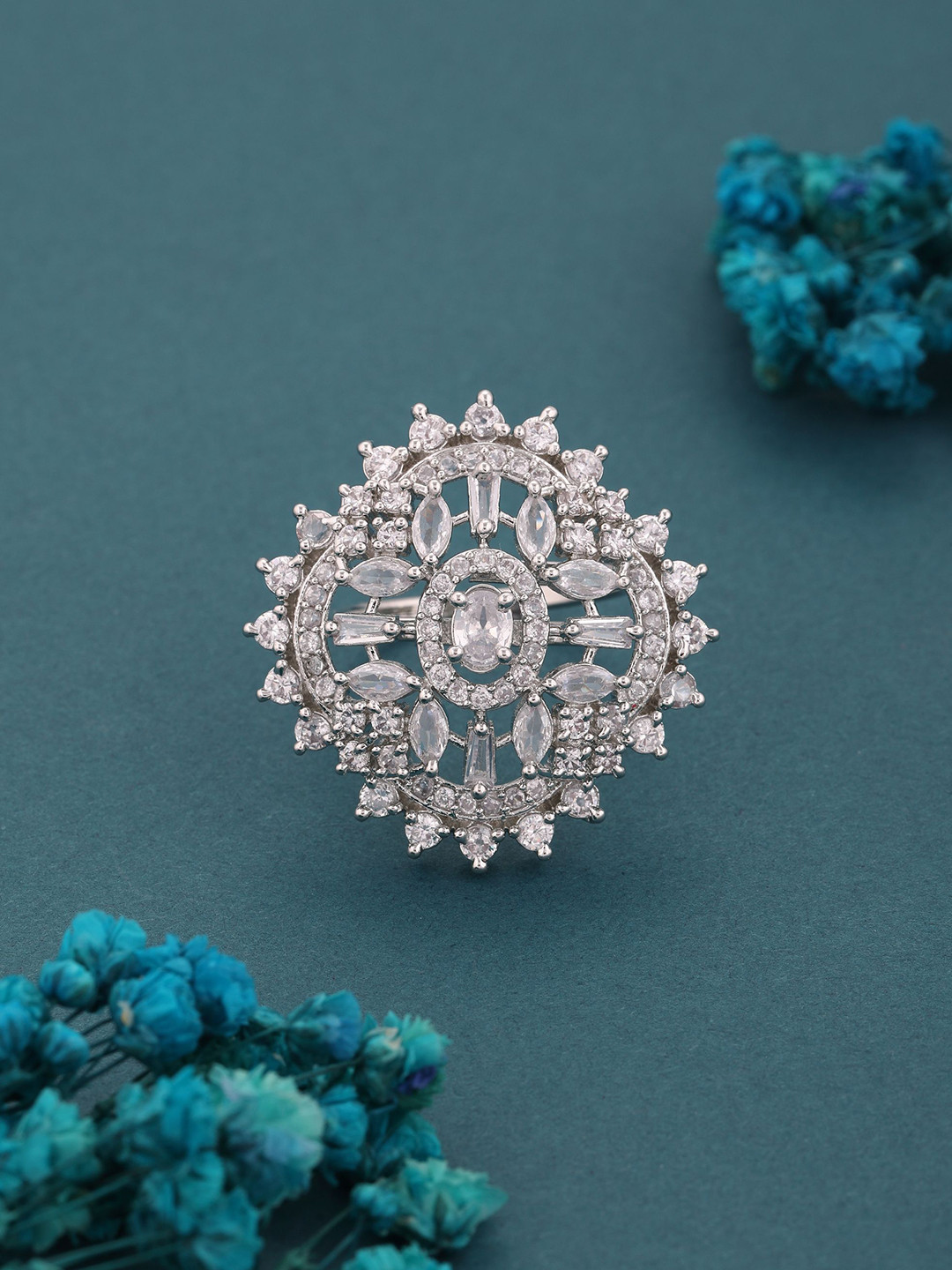 Vita Bella Silver Plated Cubic Zirconia Finger Ring