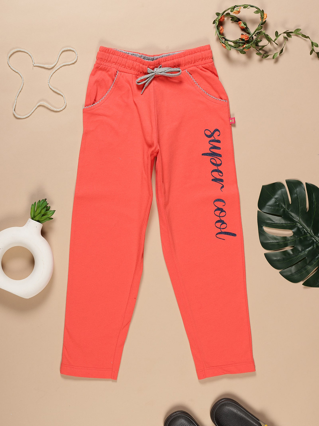3PIN Girls Typography Printed Cotton Track Pants