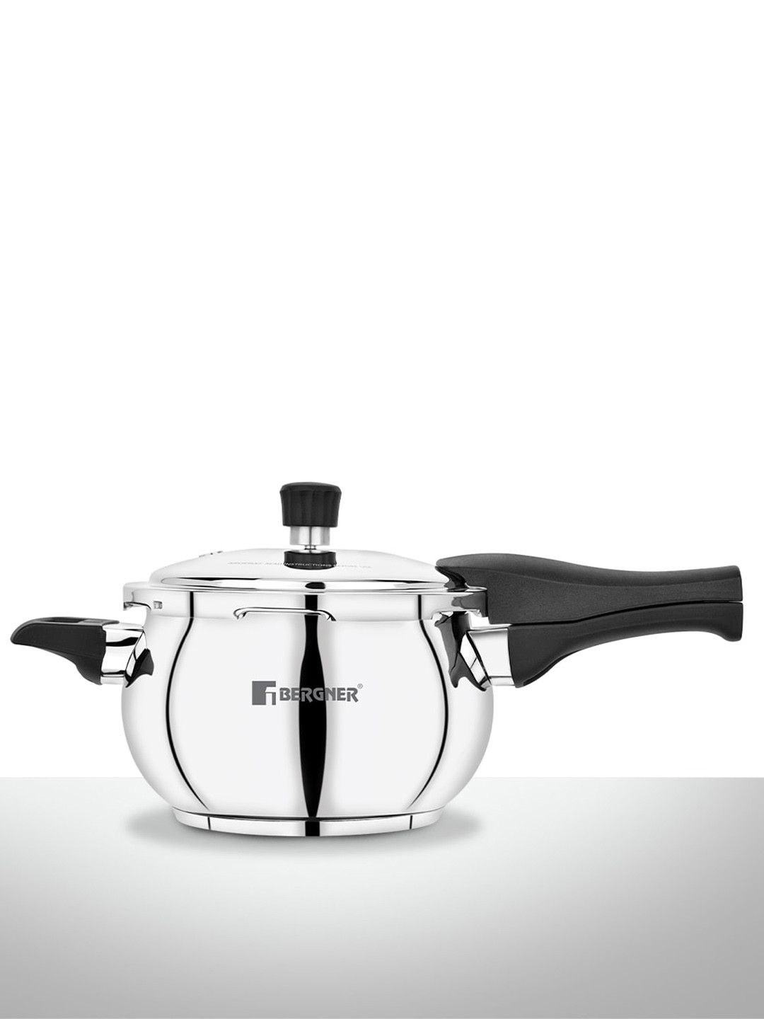 Bergner Pura Stainless Steel 2 L Belly Shape Outer Lid Induction Base Pressure Cooker