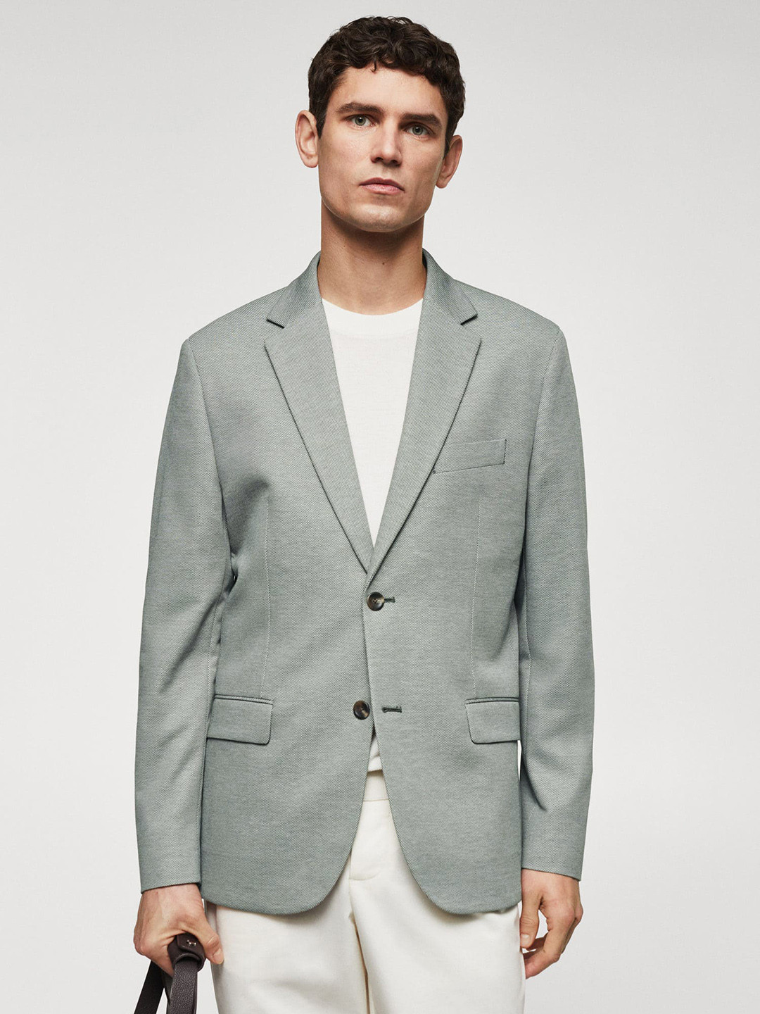 MANGO MAN Textured Slim Fit Single-Breasted Blazer