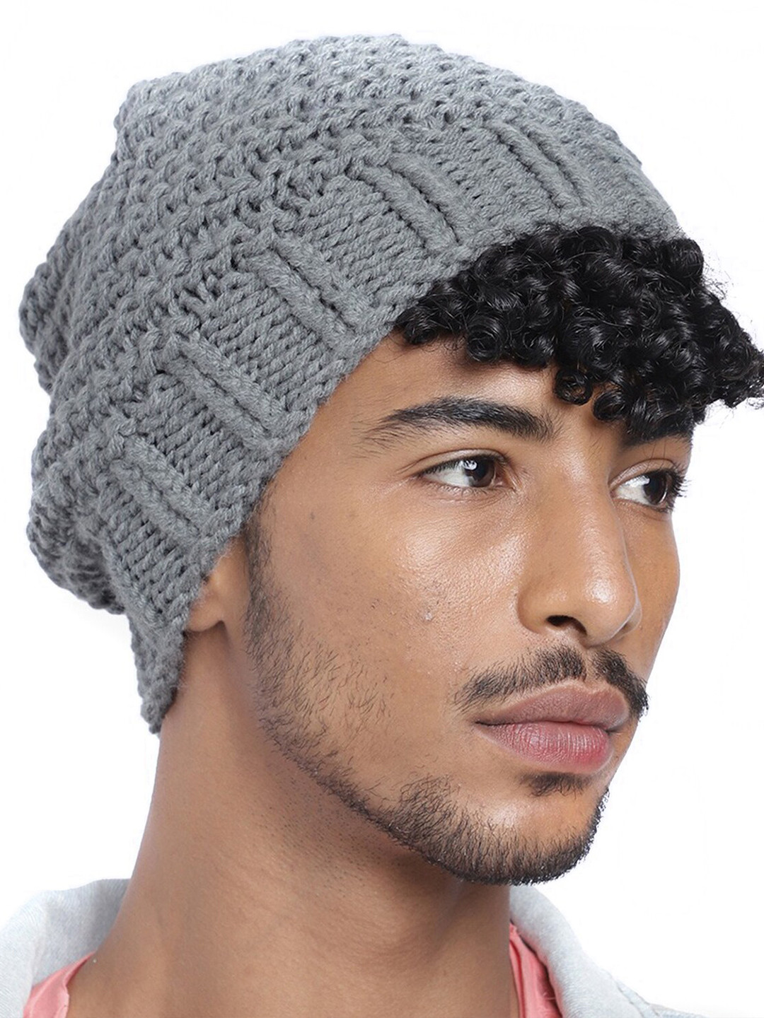 Magic Needles Men Self Design Diagonal Acrylic Beanie