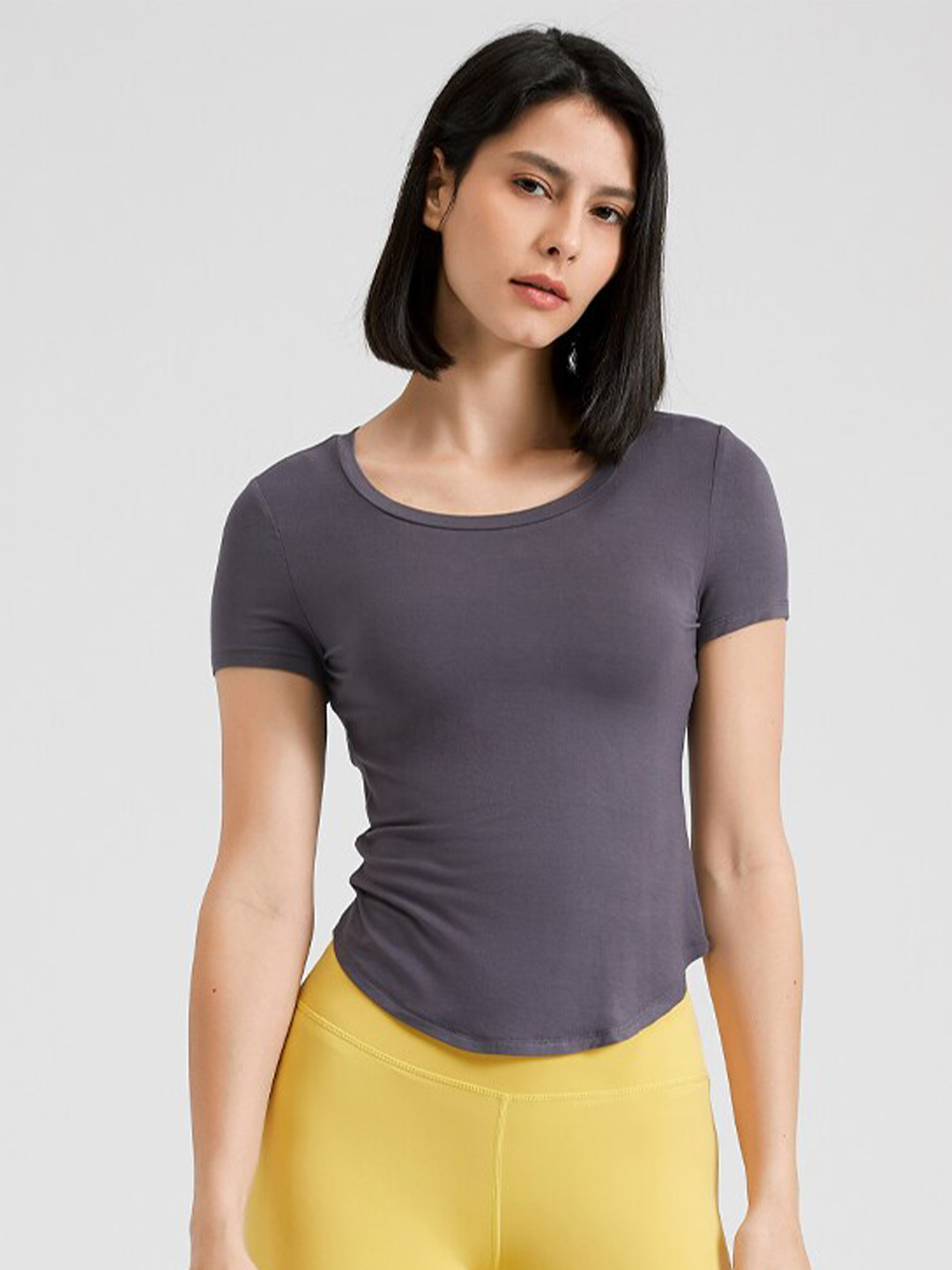 JC Collection Styled Back Round Neck Short Sleeves Sports Top