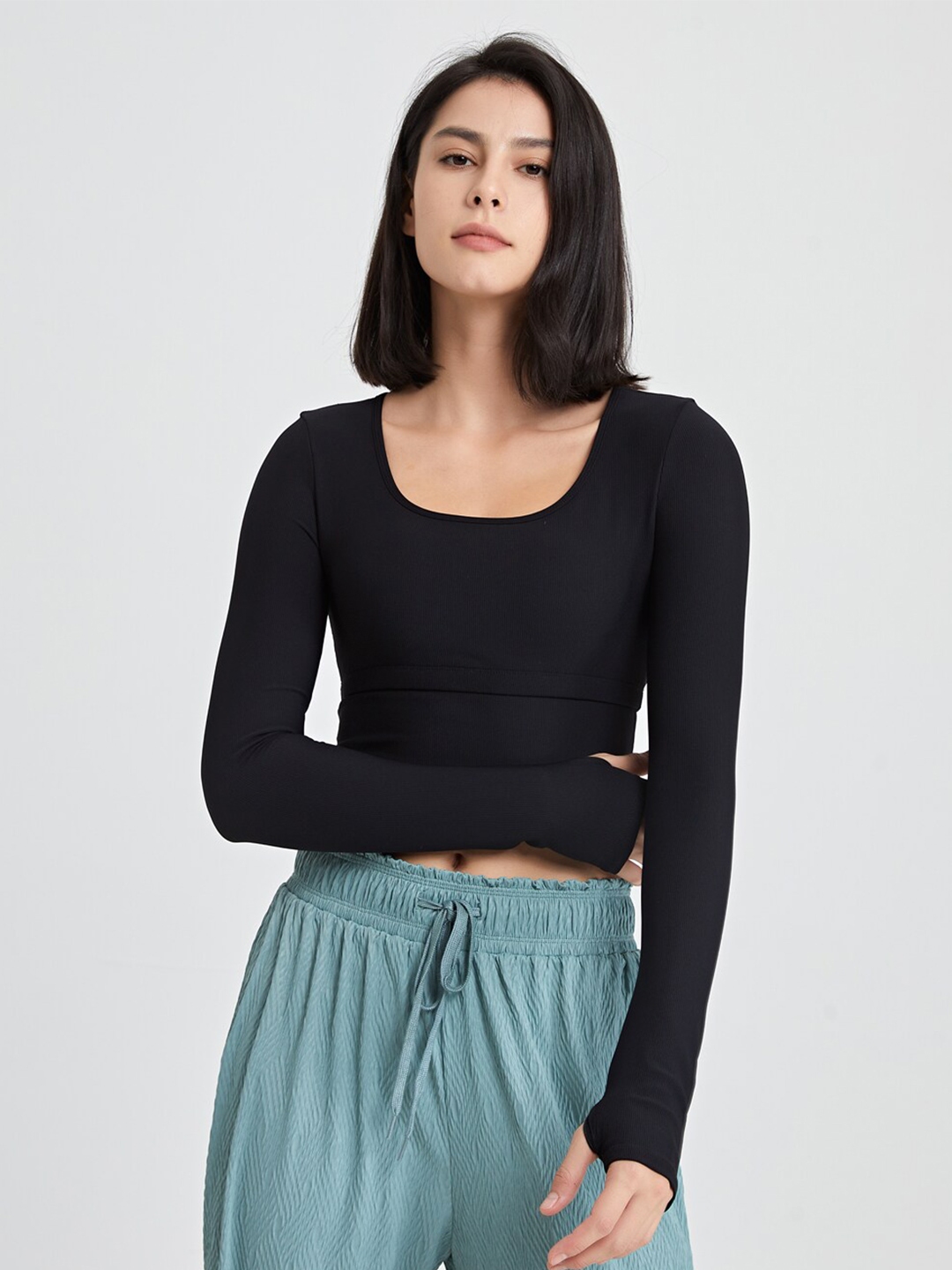 Buy JC Collection Scoop Neck Long Thumb Hole Sleeves Fitted Crop Top - Tops  for Women 22495370