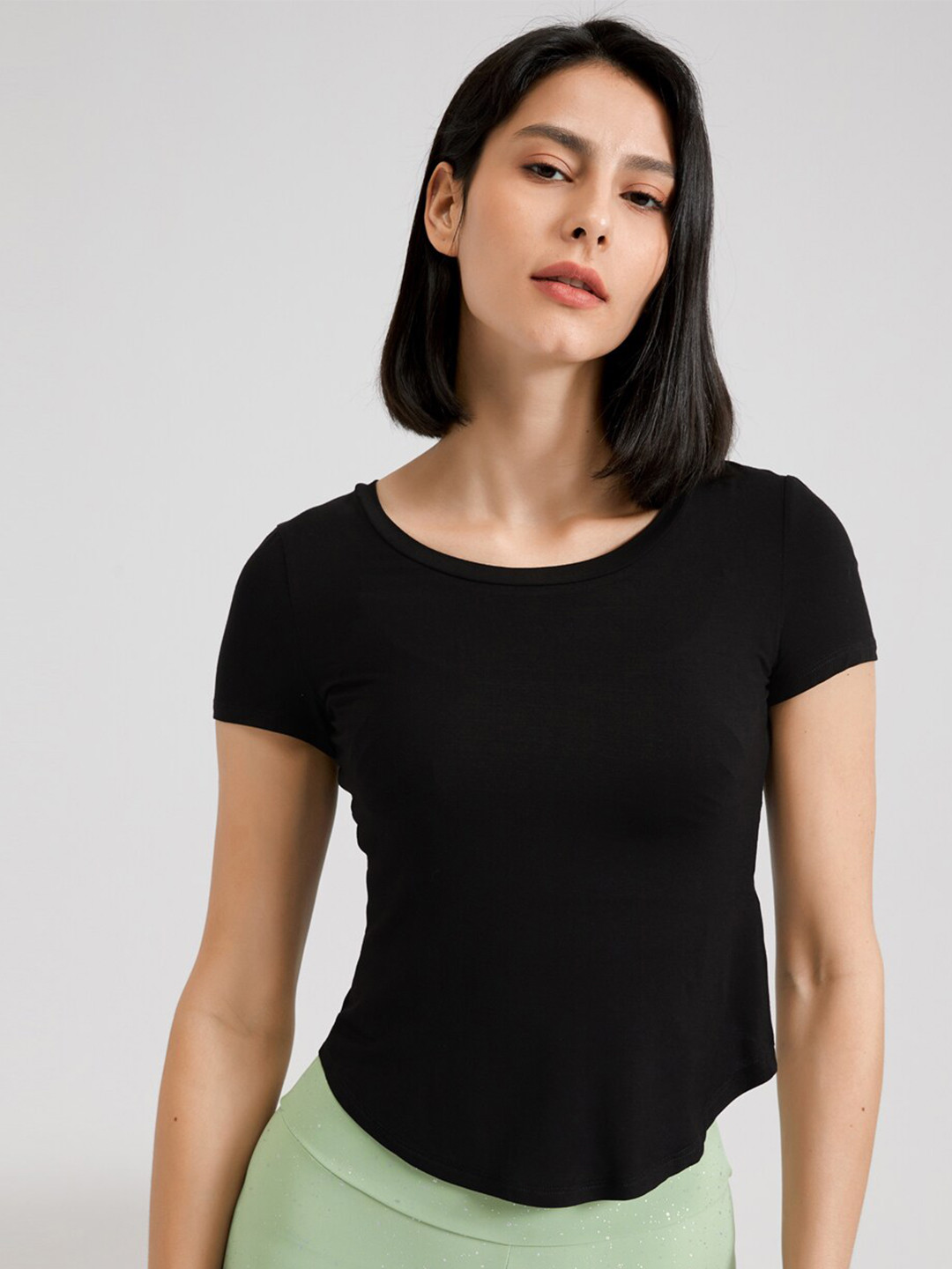 JC Collection Round Neck Short Sleeves Cut Out Styled Back Top