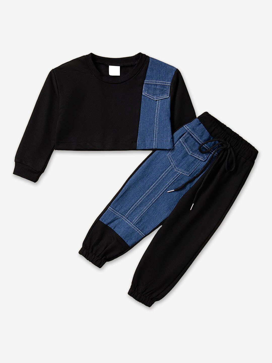 Hopscotch Girls Colourblocked Long Sleeves T-shirt with Trousers Clothing Set