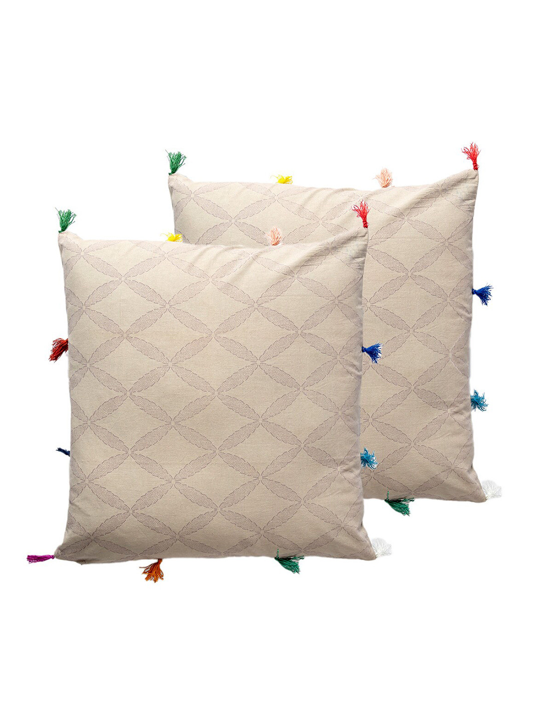 Contrast Living Beige Geometric Cotton Breathable 2 Pcs Cushion Covers - 16 x 16 Inches