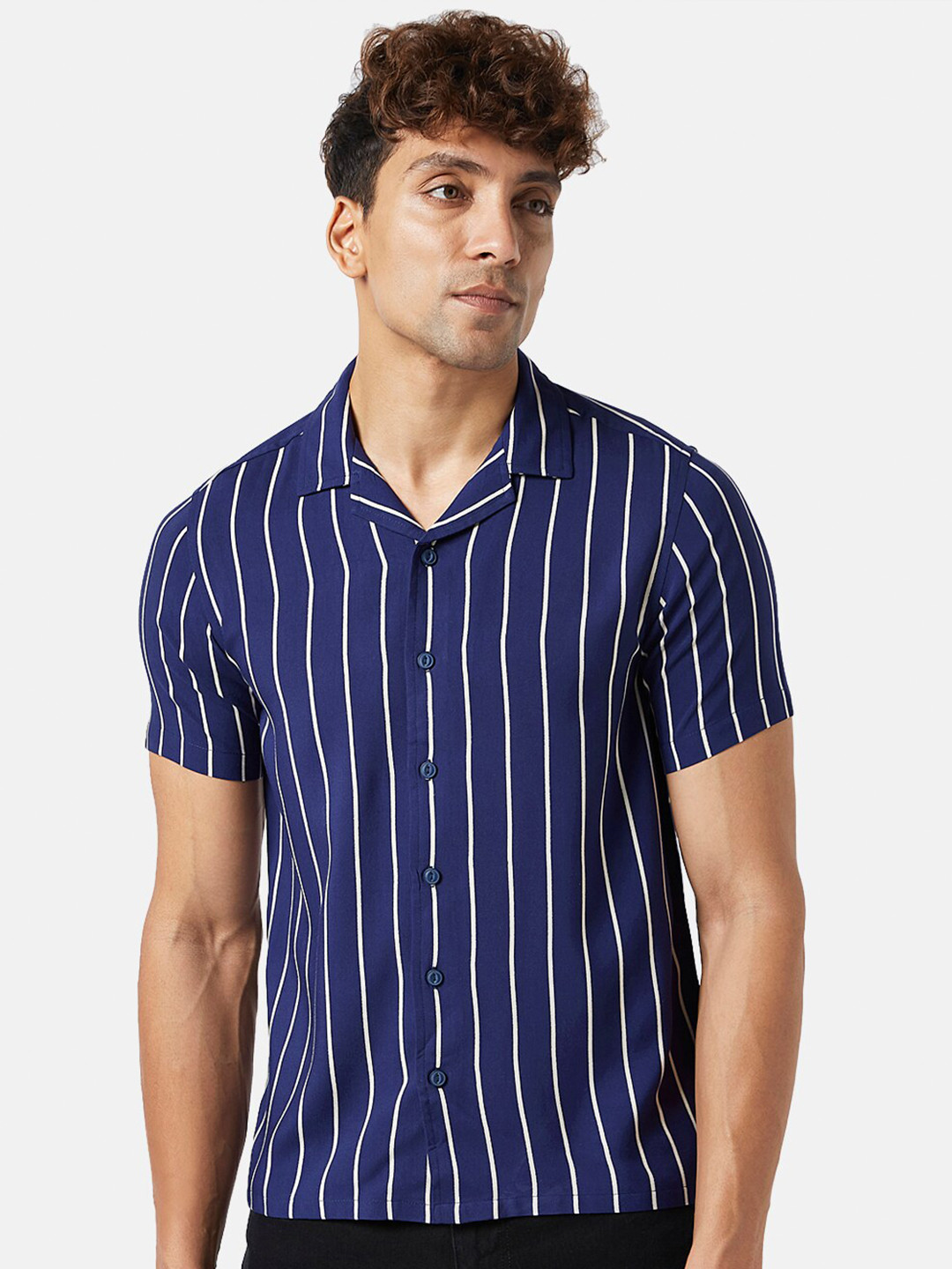People Vertical Striped Slim Fit Casual Shirt