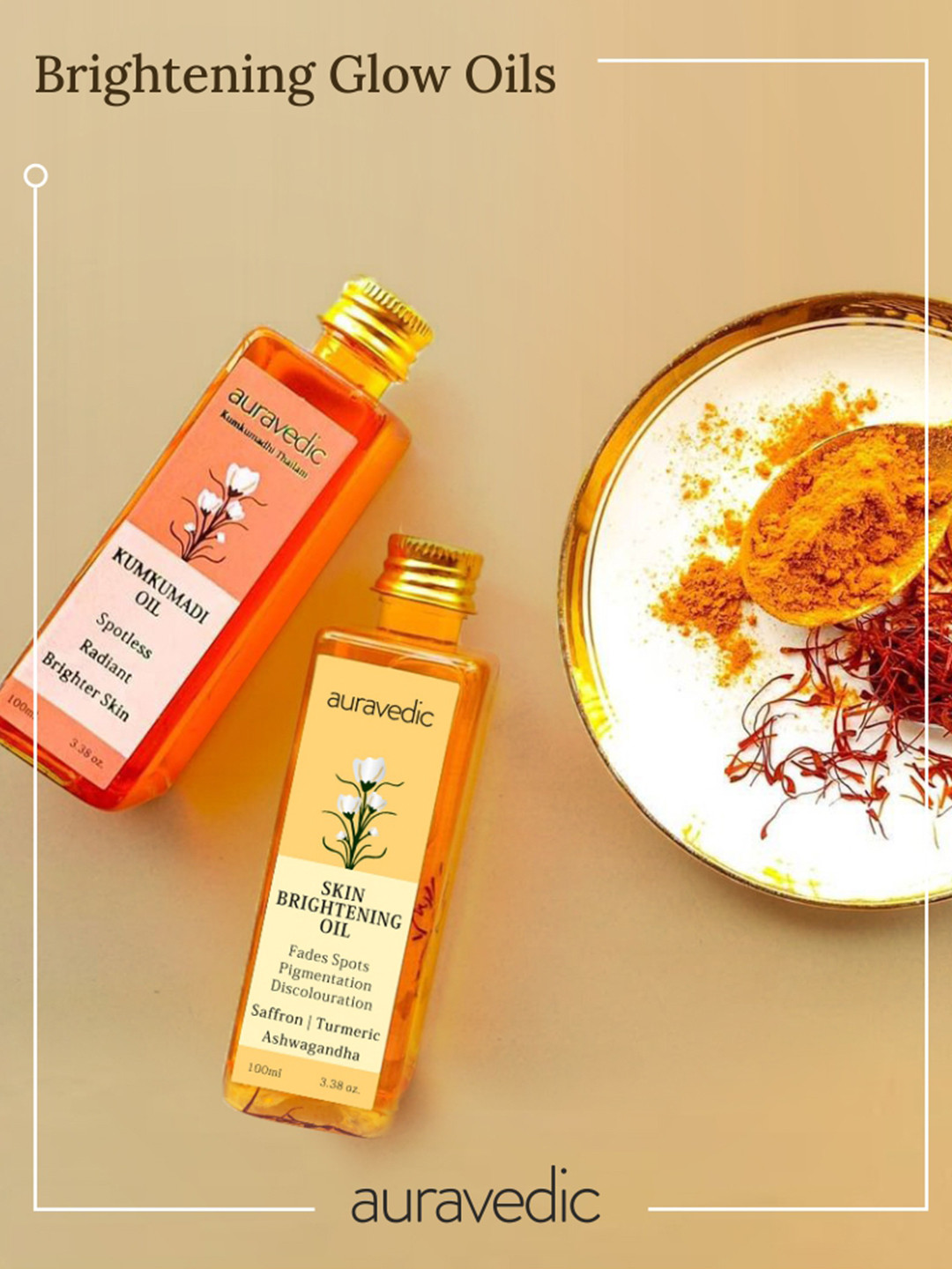 Auravedic Set of Kumkumadi Tailam Face Oil & Skin Brightening Oil - 100 ml each