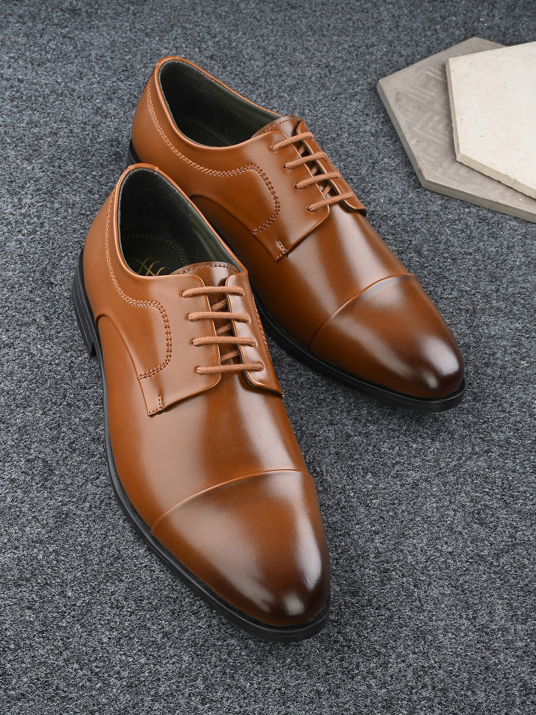 House of Pataudi Men Round Toe Formal Derbys