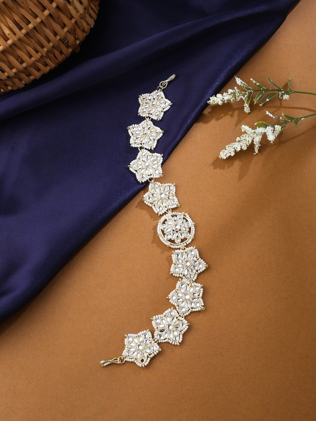 VIRAASI Gold-Plated Kundan-Studded & Beaded Matha Patti