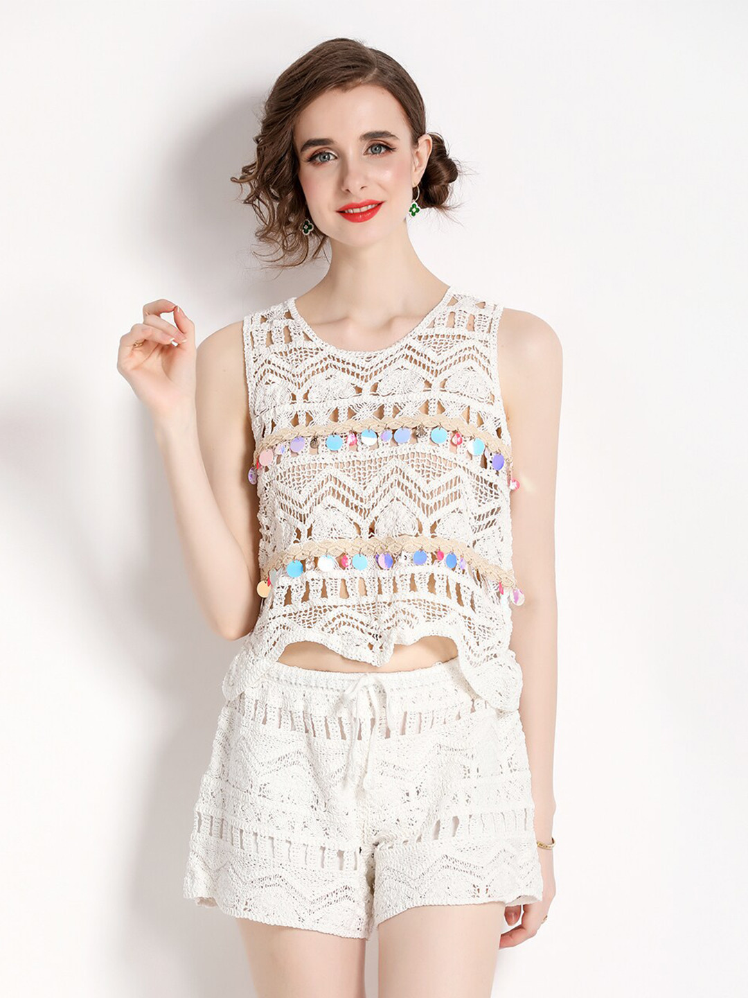 JC Collection V Neck Crochet Co-Ords