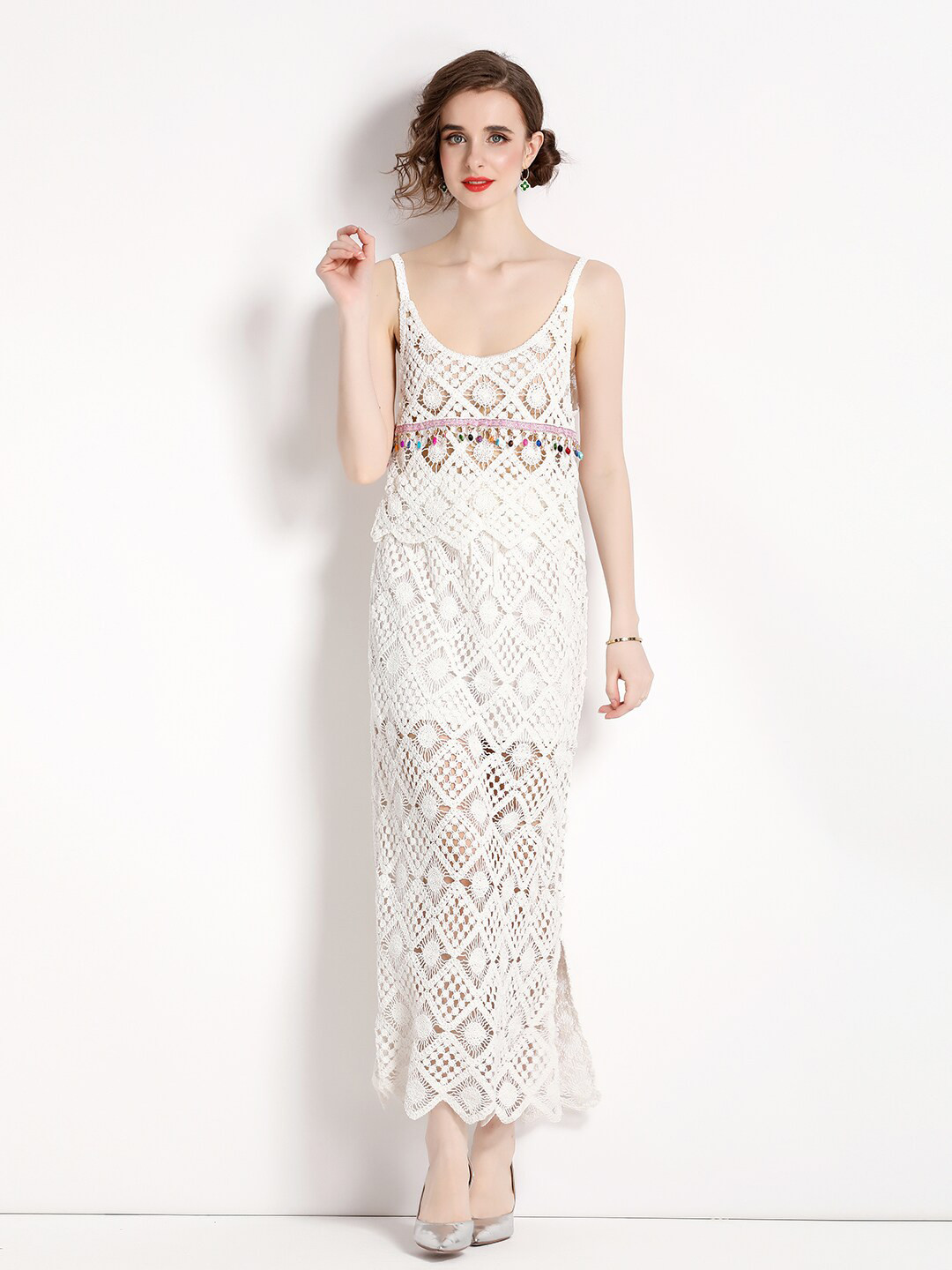 JC Collection Round Neck Crochet Co-Ords