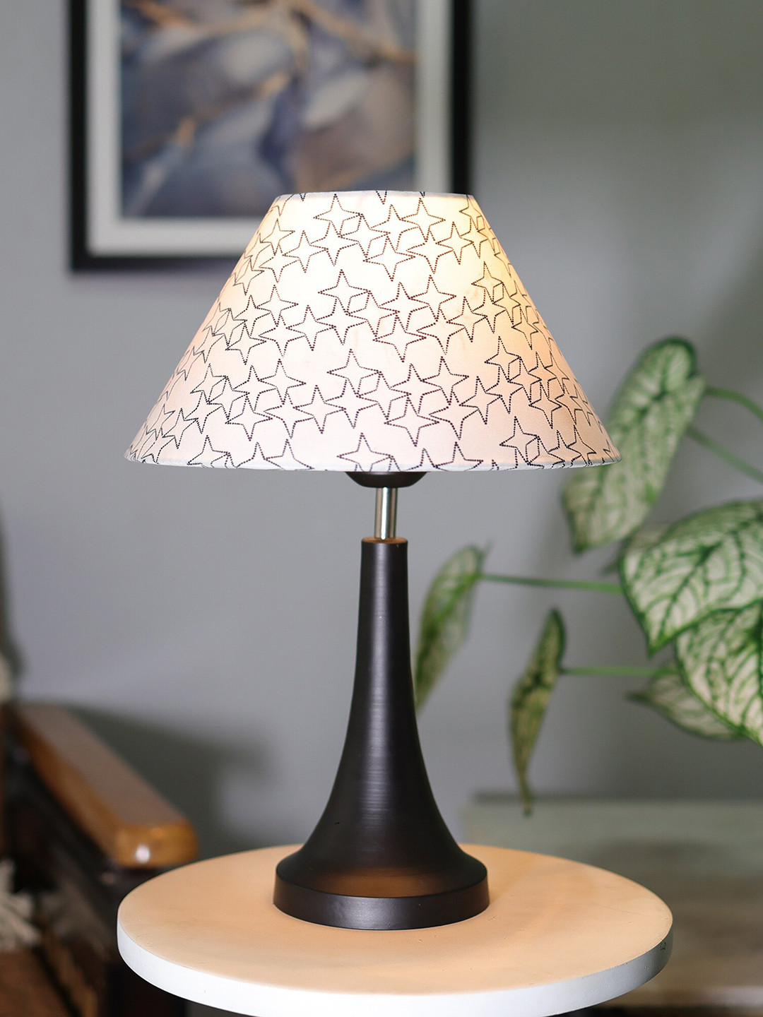 Homesake Black & White Star Printed Table Lamp With Metal Base