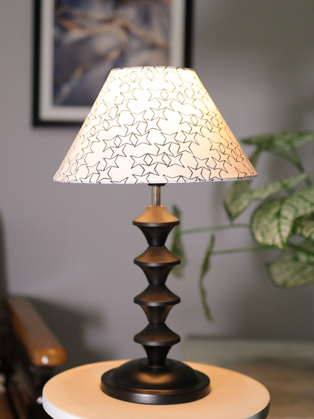 Homesake Black & White Star Printed Table Lamp With Metal Base