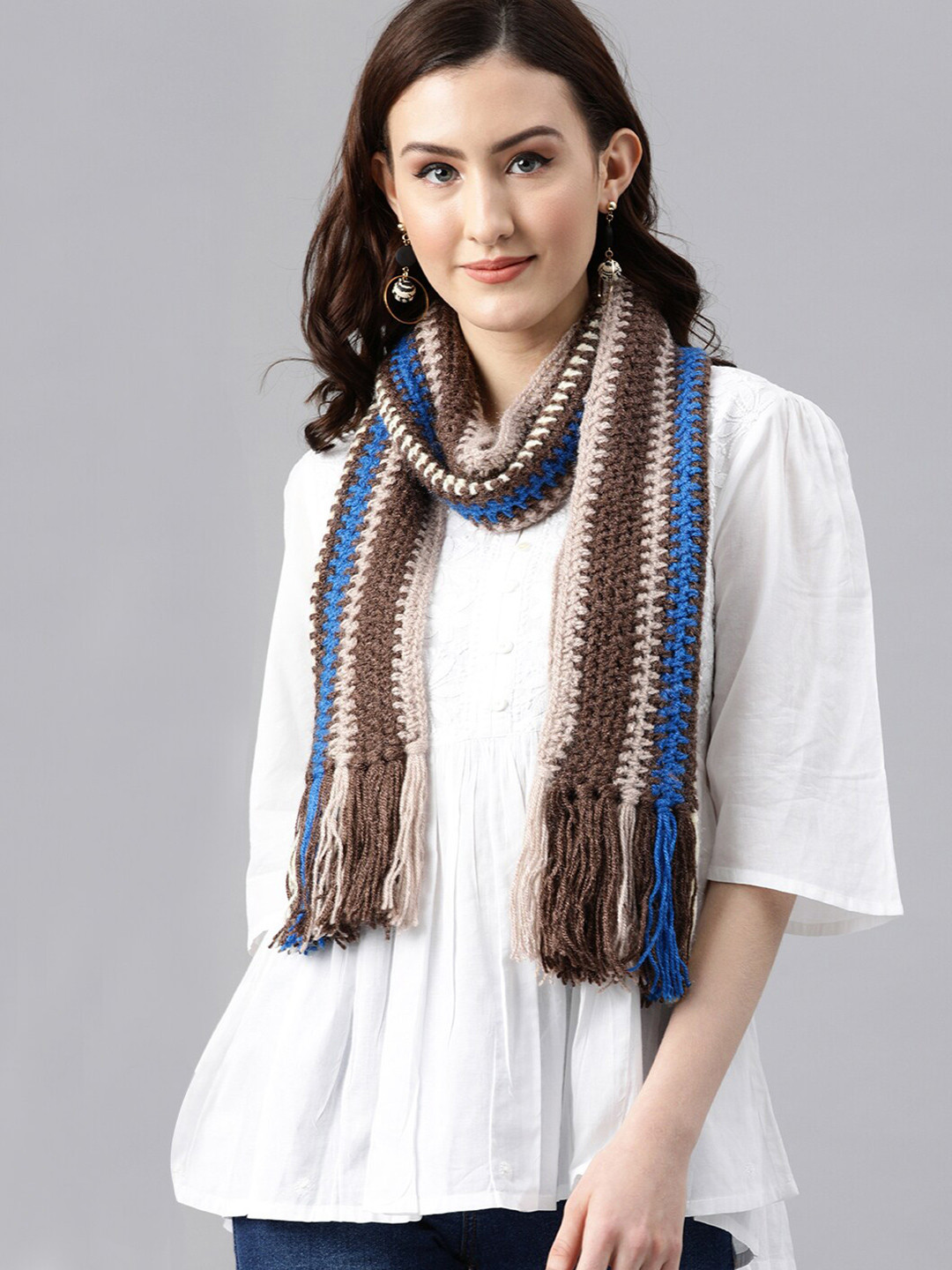 Magic Needles Men Striped Acrylic Scarf With Tassel