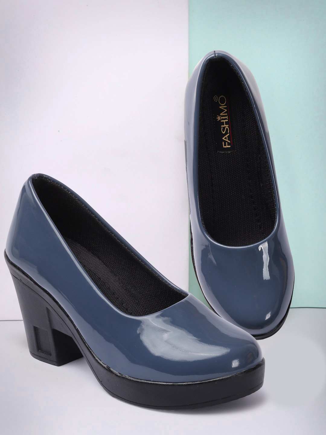 FASHIMO Women Round Toe Slip On Block Pumps