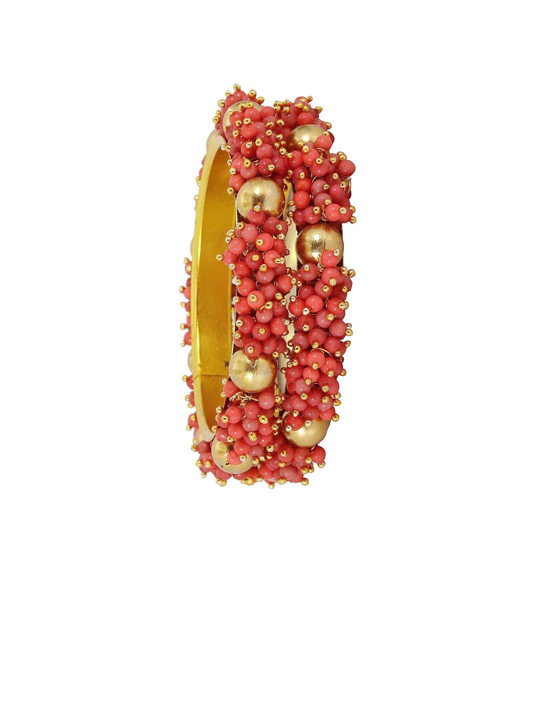 NMII Pack Of 2 Pearls Beaded Metal Kada Bangles