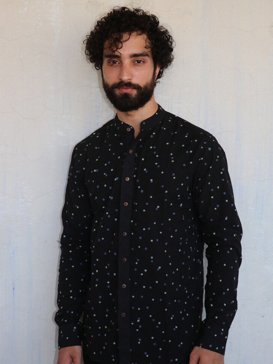 Chidiyaa Micro Ditsy Block Printed Mandarin Collar Standard Cotton Casual Shirt