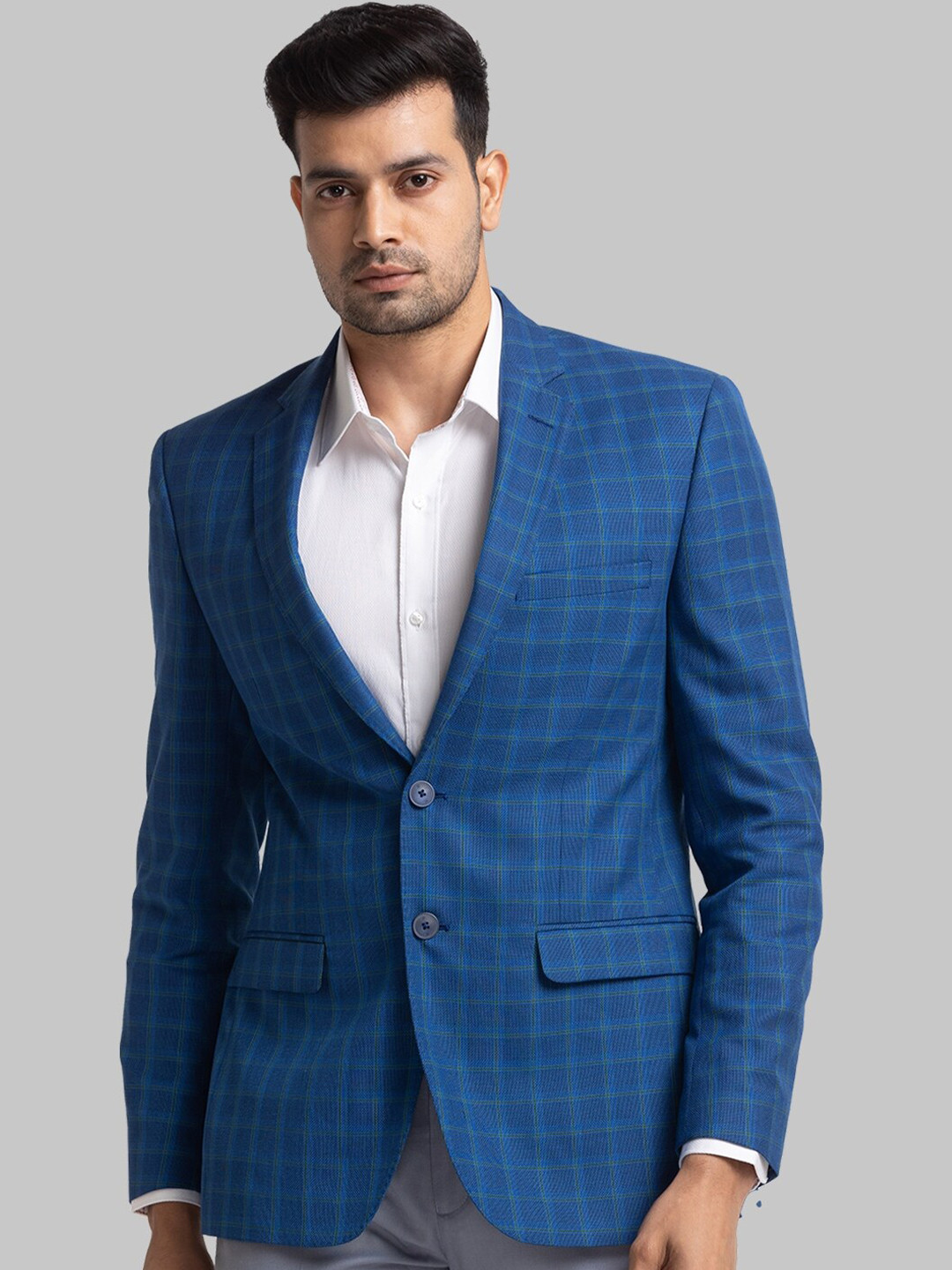 Raymond Checked Contemporary Fit Single-Breasted Blazer