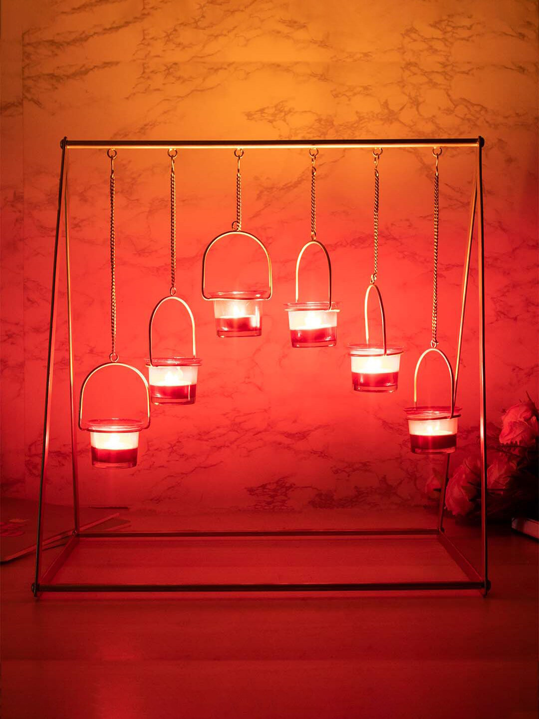 MARKET99 Gold Toned & Red Votive Metal T-light Candle Holder