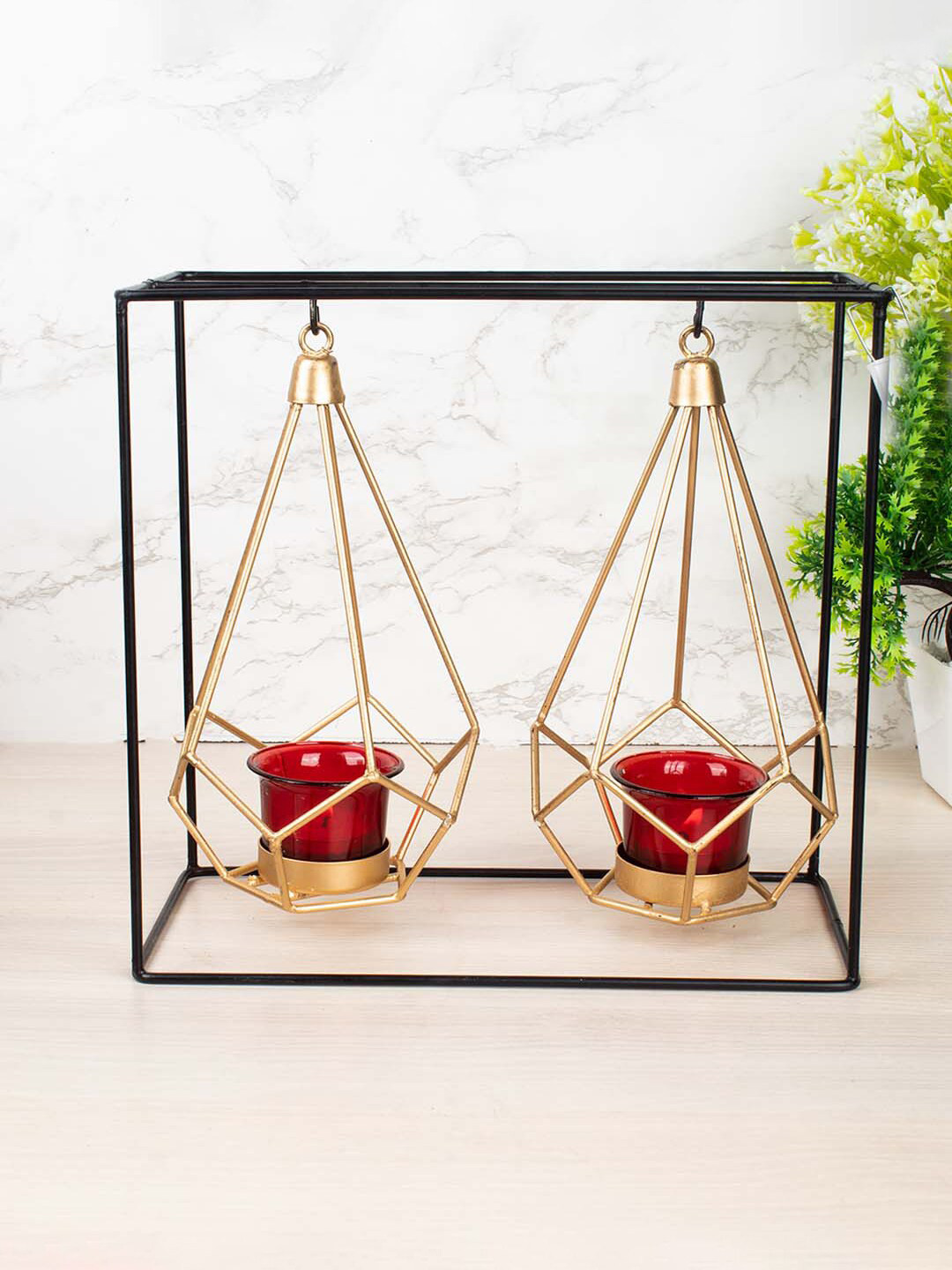 MARKET99 Black & Gold-Toned Nordic Hanging Candle Holder