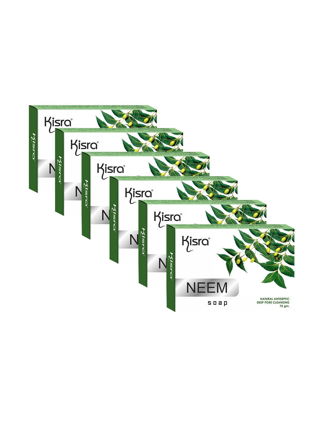 KISRA Set of 6 Natural Antiseptic Deep Pore Cleansing Neem Soaps - 75 g Each