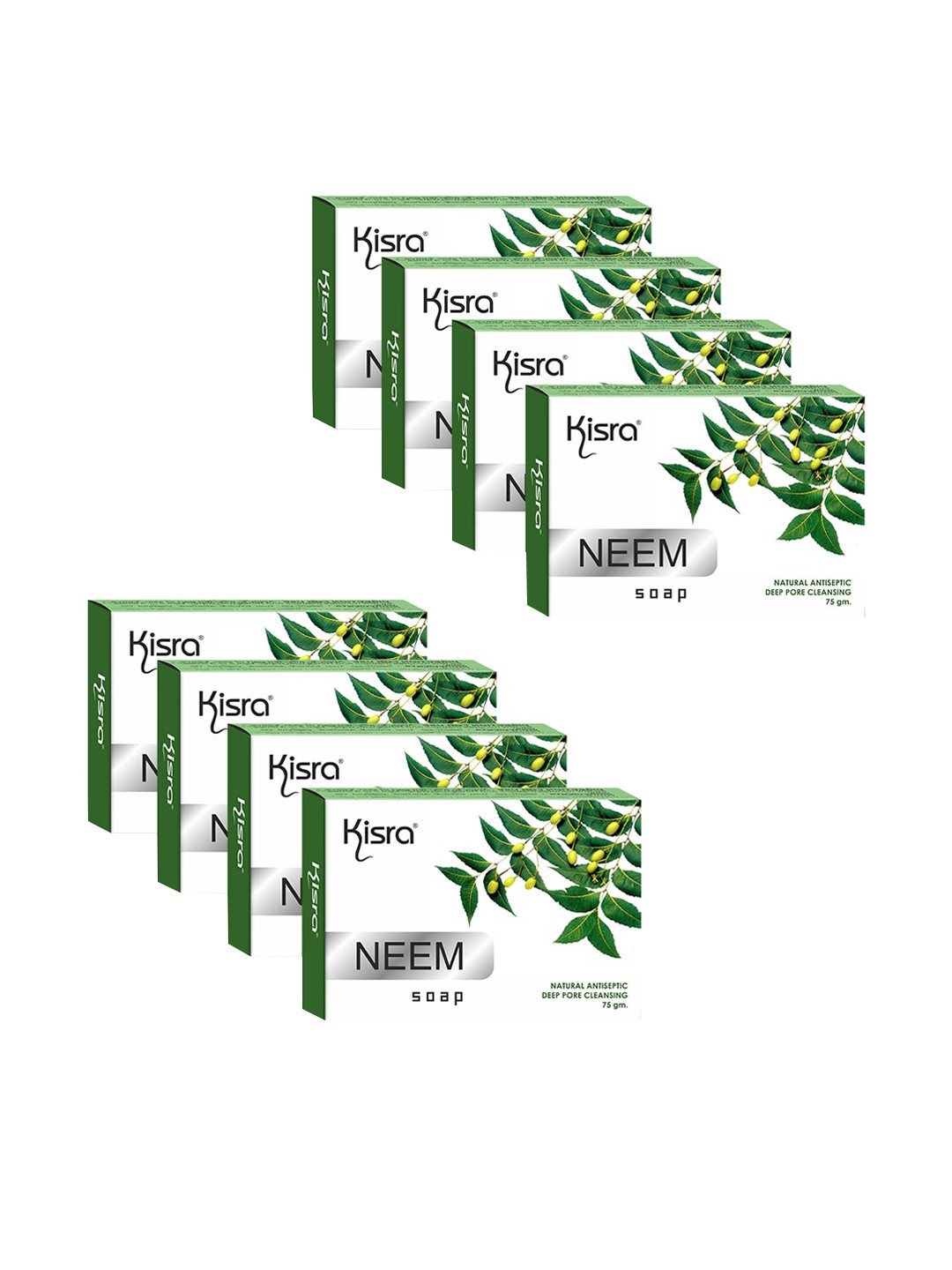 KISRA Set of 8 Natural Antiseptic Deep Pore Cleansing Neem Soaps - 75 g Each