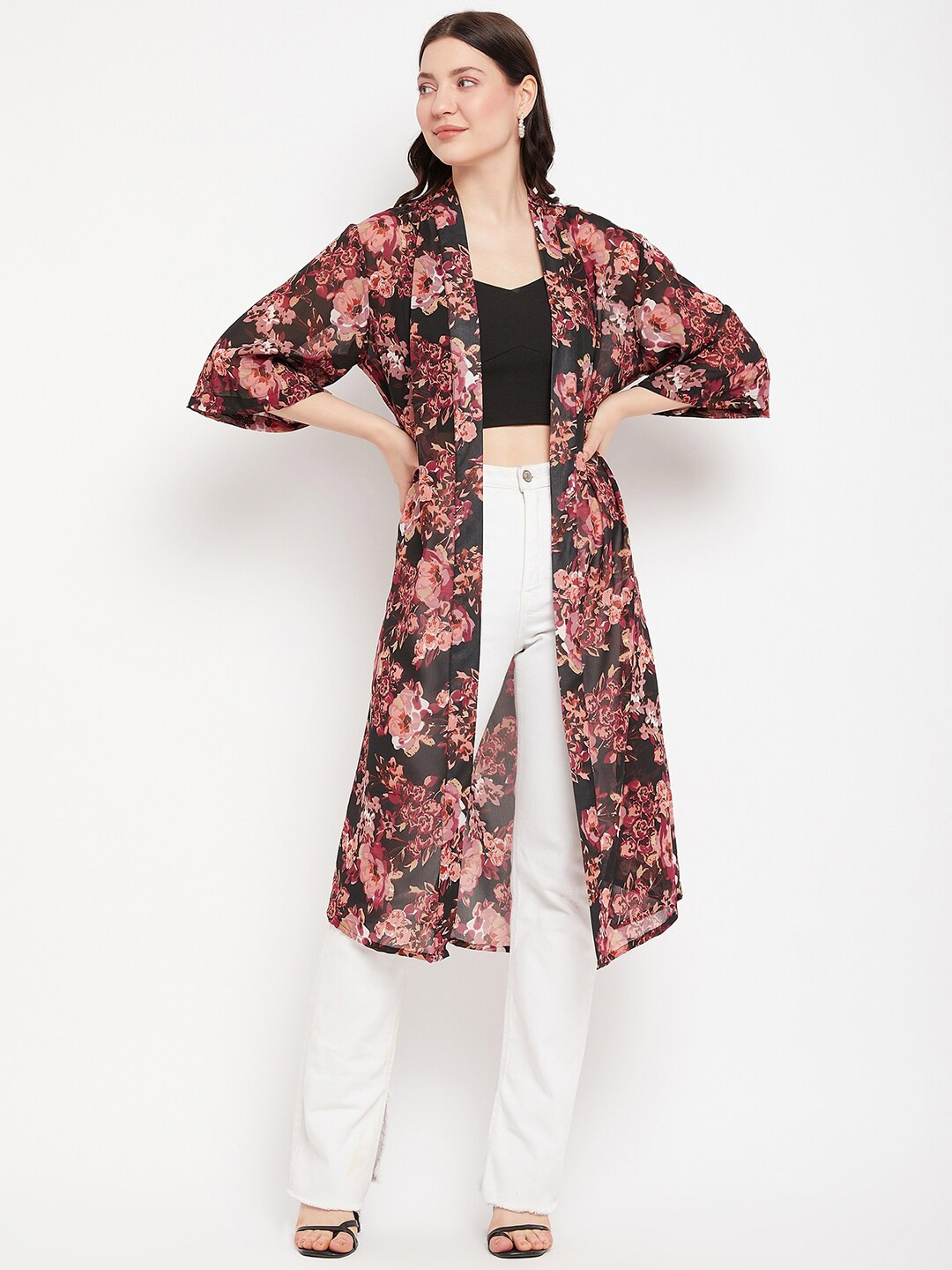 Color Cocktail Women Floral Printed Longline Shrug