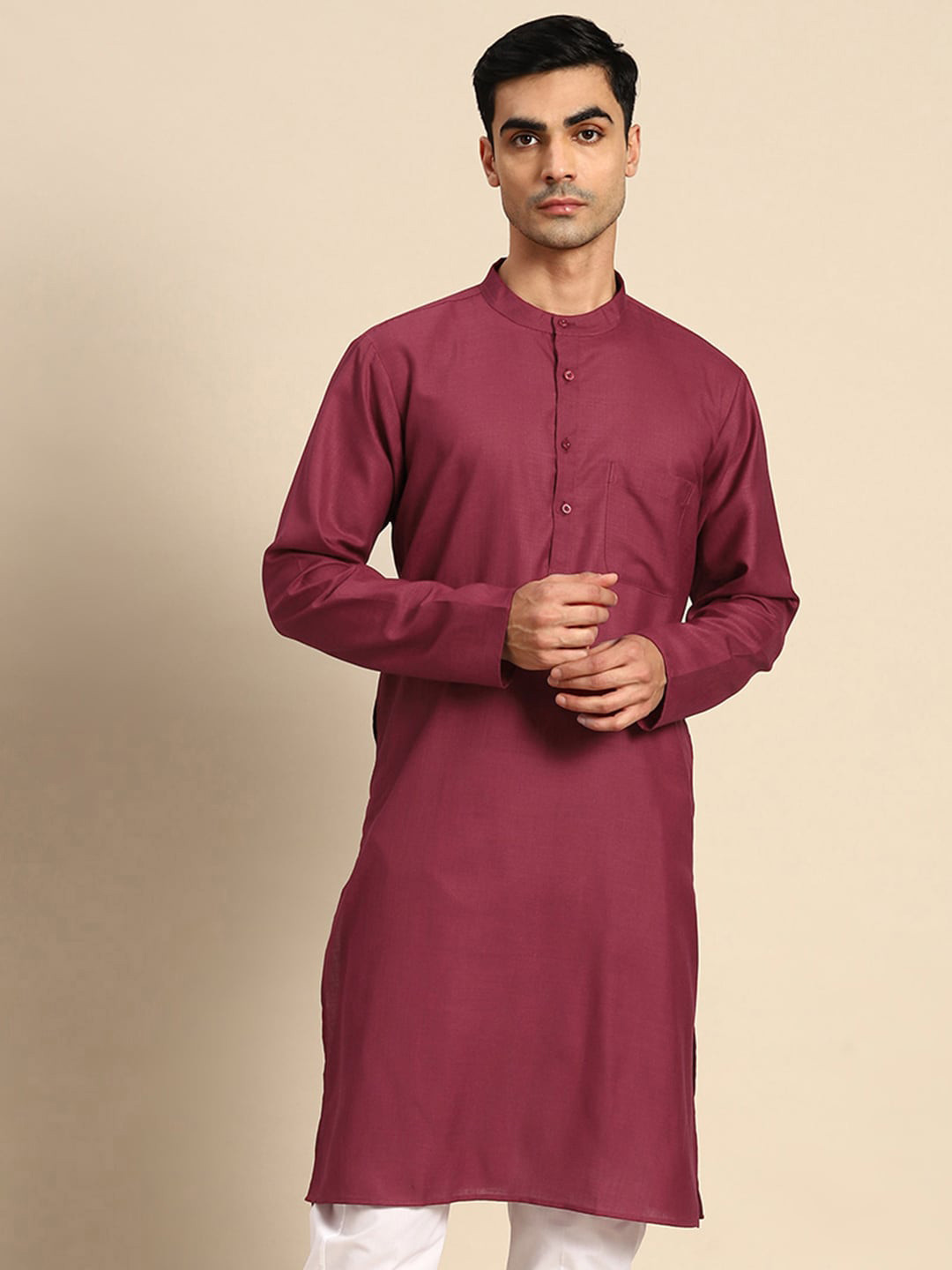 Anouk Mandarin Collar Straight Pure Cotton Kurta