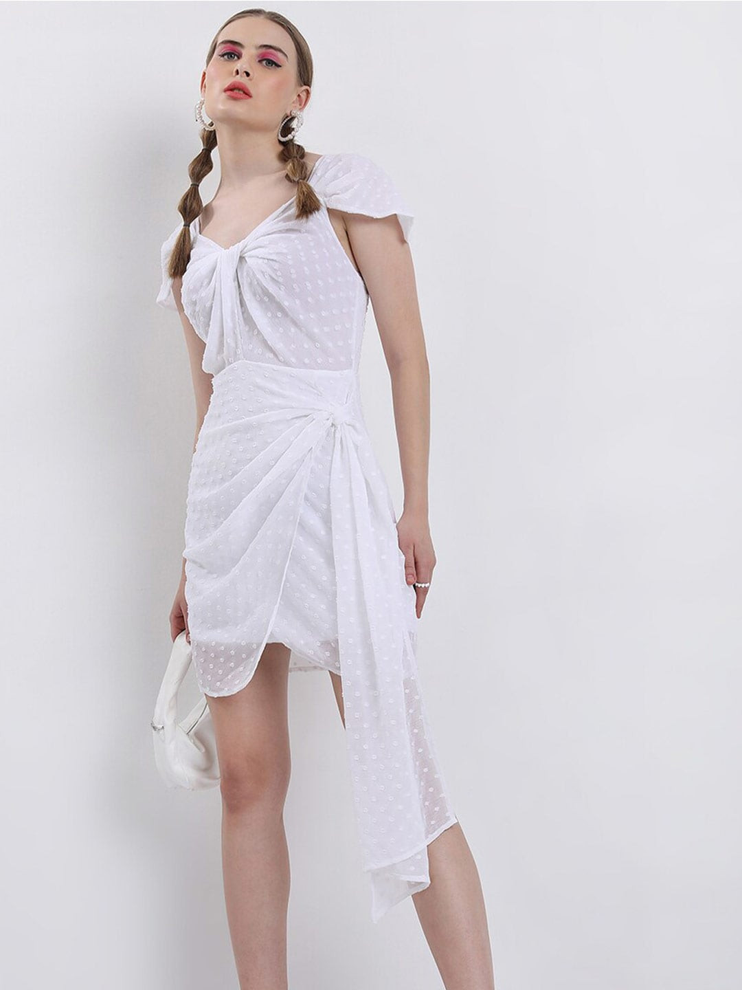 KETCH Sweetheart Neck Smocked Center Front Knot Mini A-Line Dress