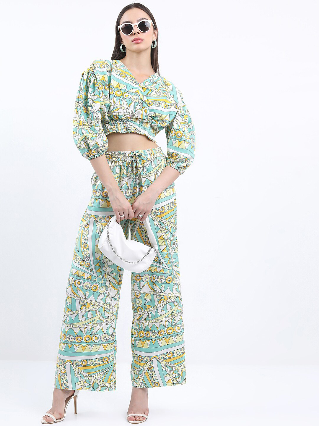 KETCH Abstract Printed Crop Top With Pant Co-Ords