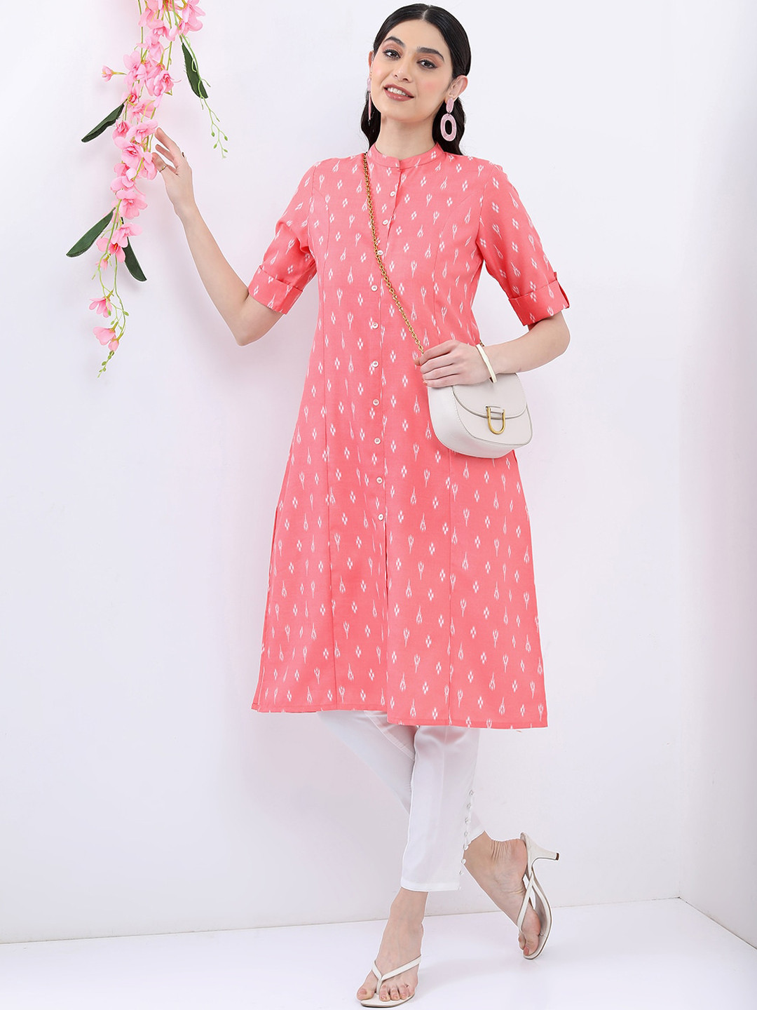 Vishudh Mandarin Collar Ethnic Motifs Printed A-Line Kurta
