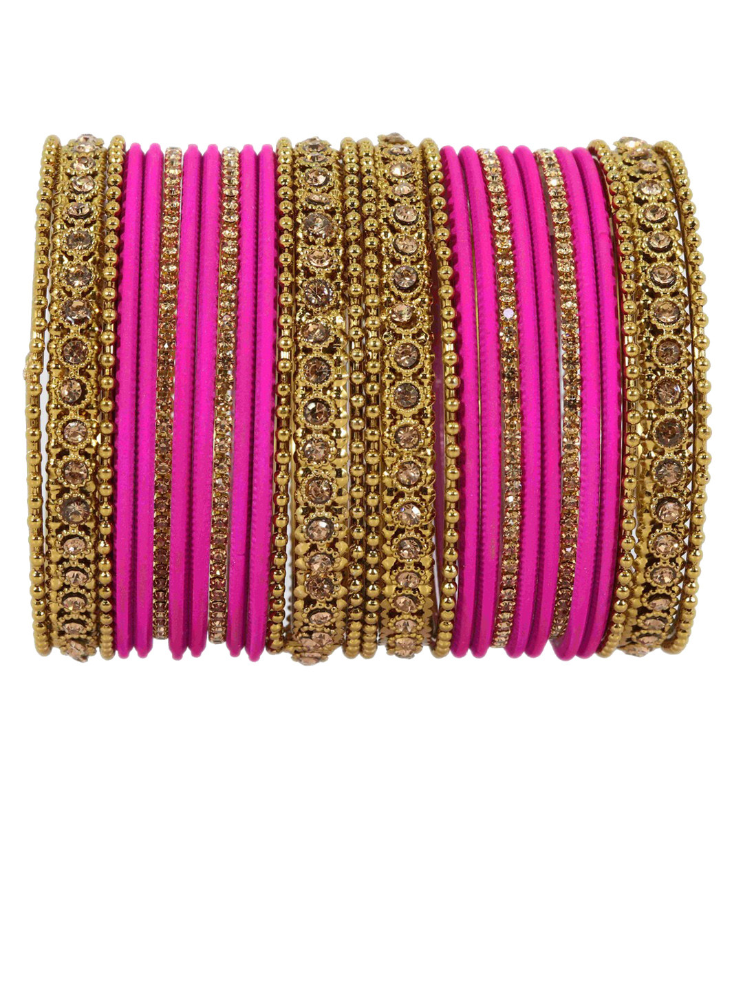 NMII Set Of 28 Gold-Plated CZ-Studded Glossy Bangles