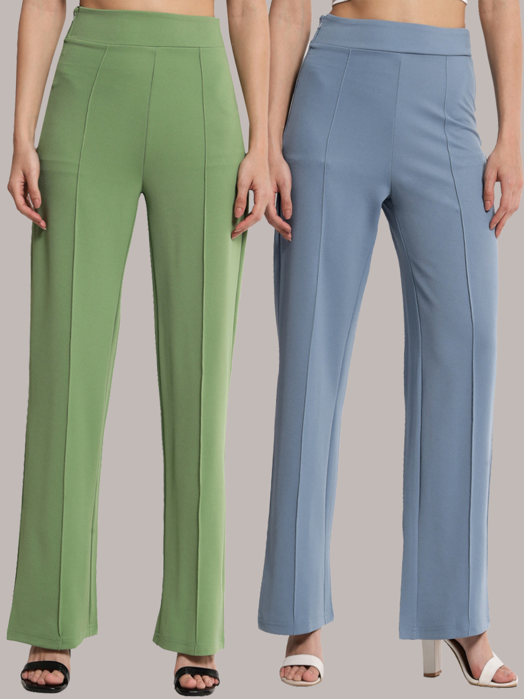 Kotty Women Pack Of 2 Relaxed Straight Fit High-Rise Easy Wash Trousers