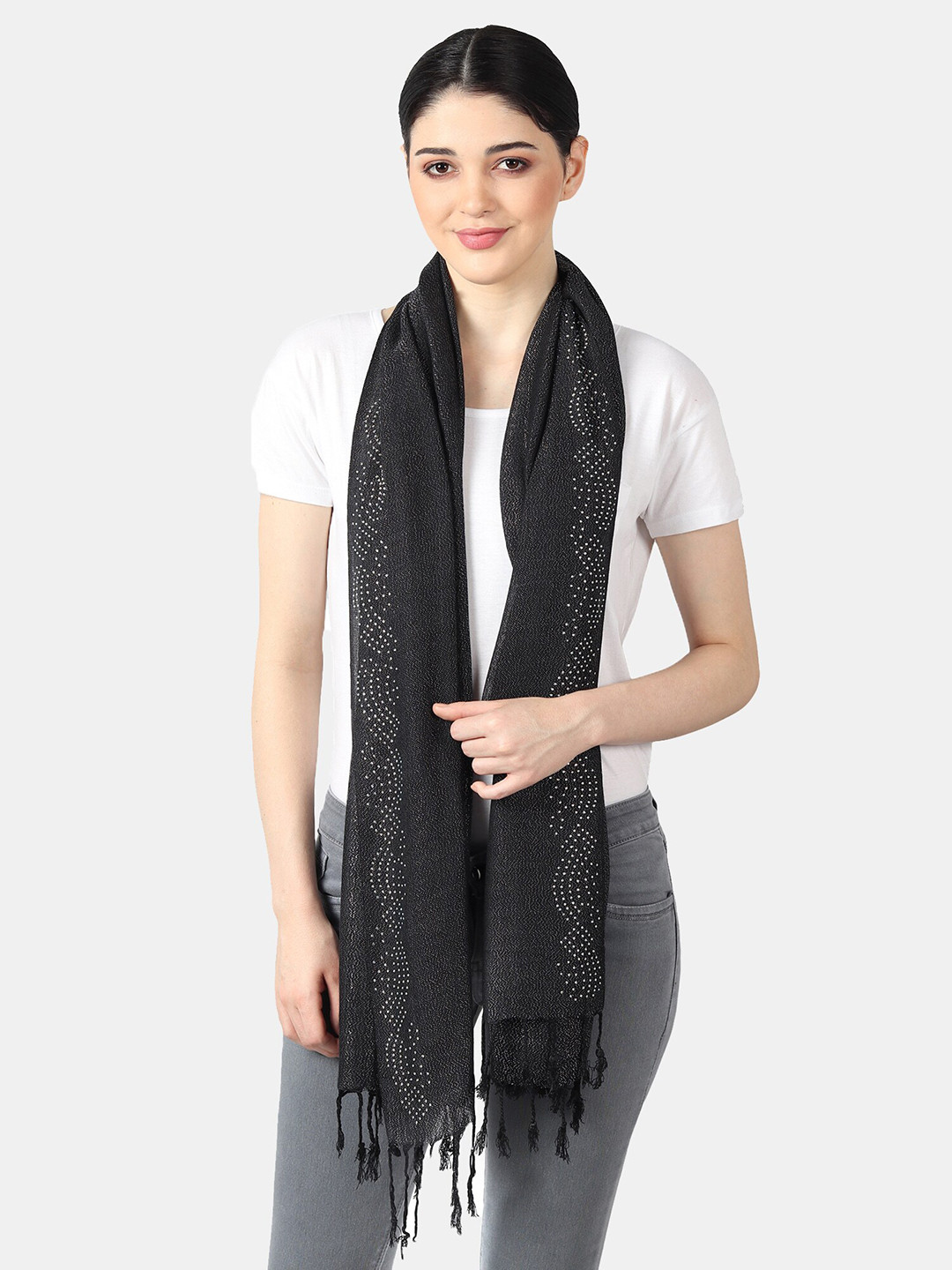 FWC FILL WITH COLOURS Woven Design Stole With Tassels