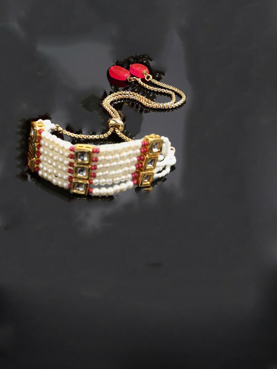 DUGRISTYLE Gold-Plated Multistrand Bracelet With Kundan