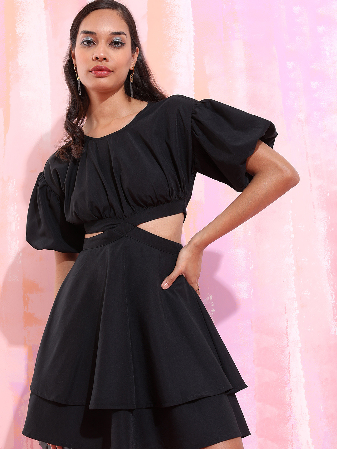 Tokyo Talkies Black Cut-Out Detail Fit & Flare Dress