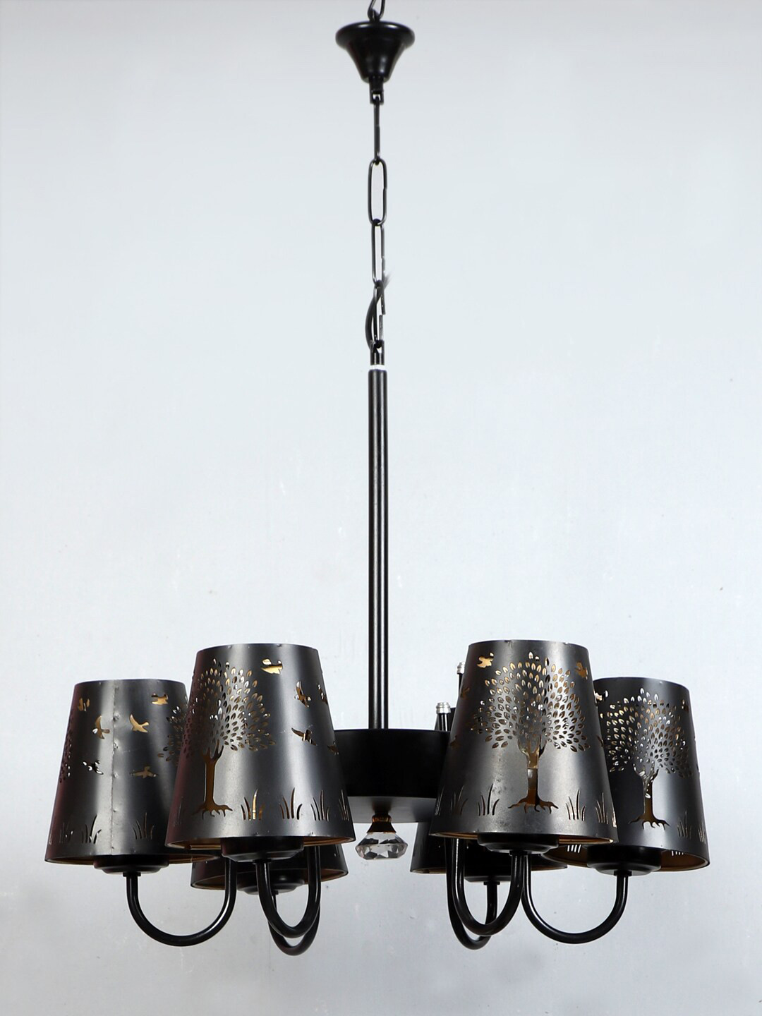 Devansh Black Tree Self-Design Metal Etching 6 Lamp Shades Chandelier