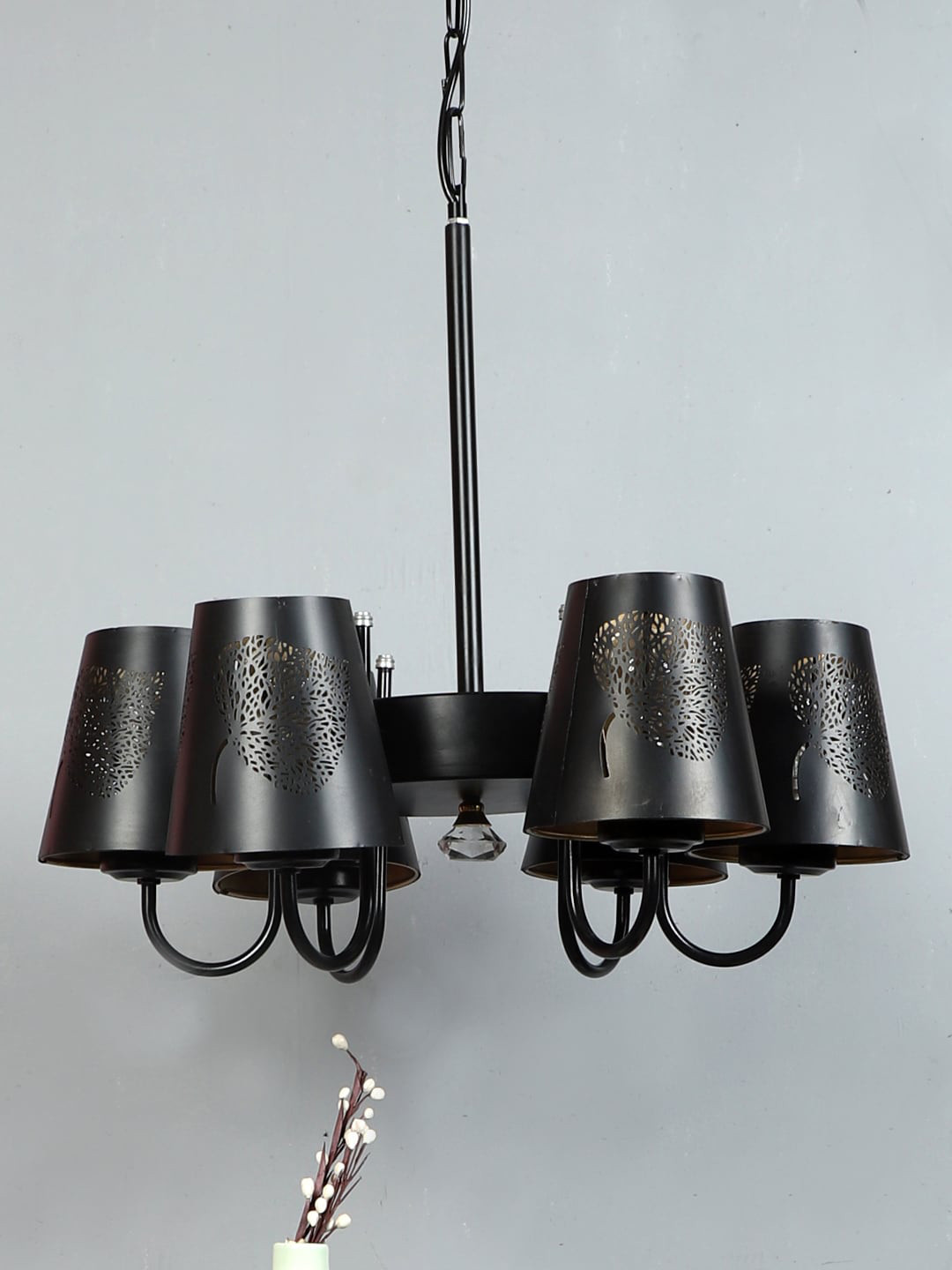 Devansh Black Leaf Design Metal Etching 6 Lamp Shades Chandelier