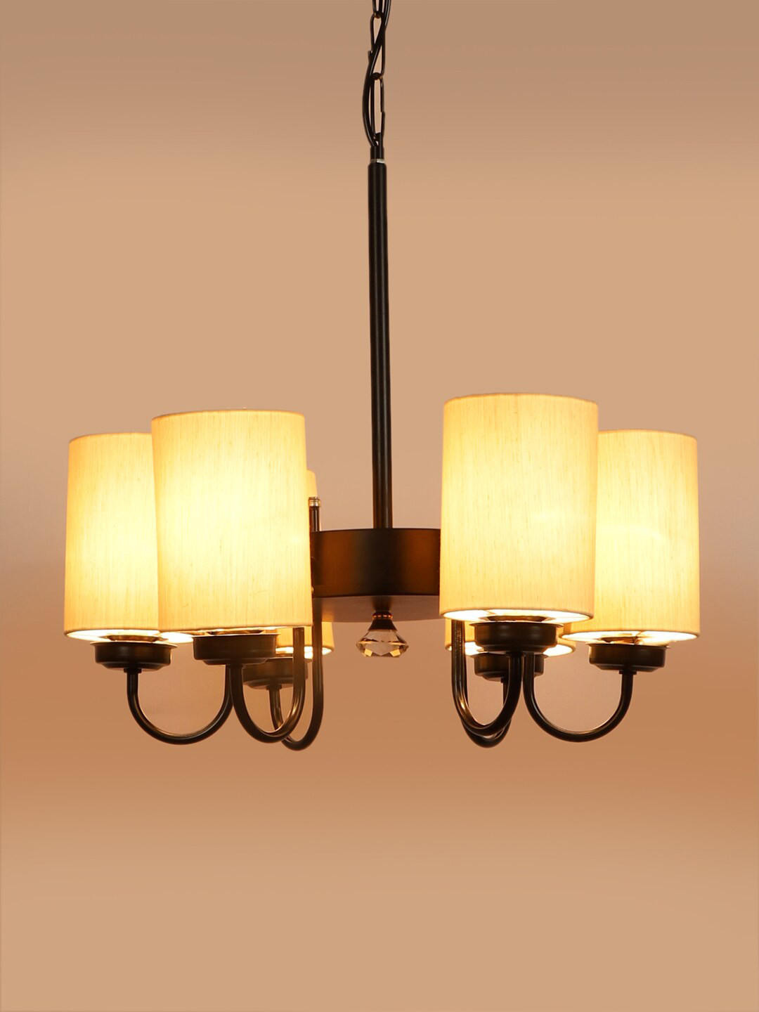 Devansh Off-White & Black 6 Cotton Lamp Shades Chandelier