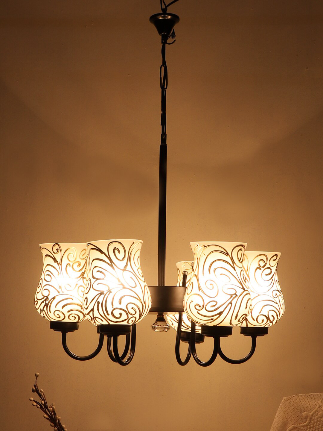 Devansh White & Gold-Toned Mosaic Design Glass 6 Shades Chandelier