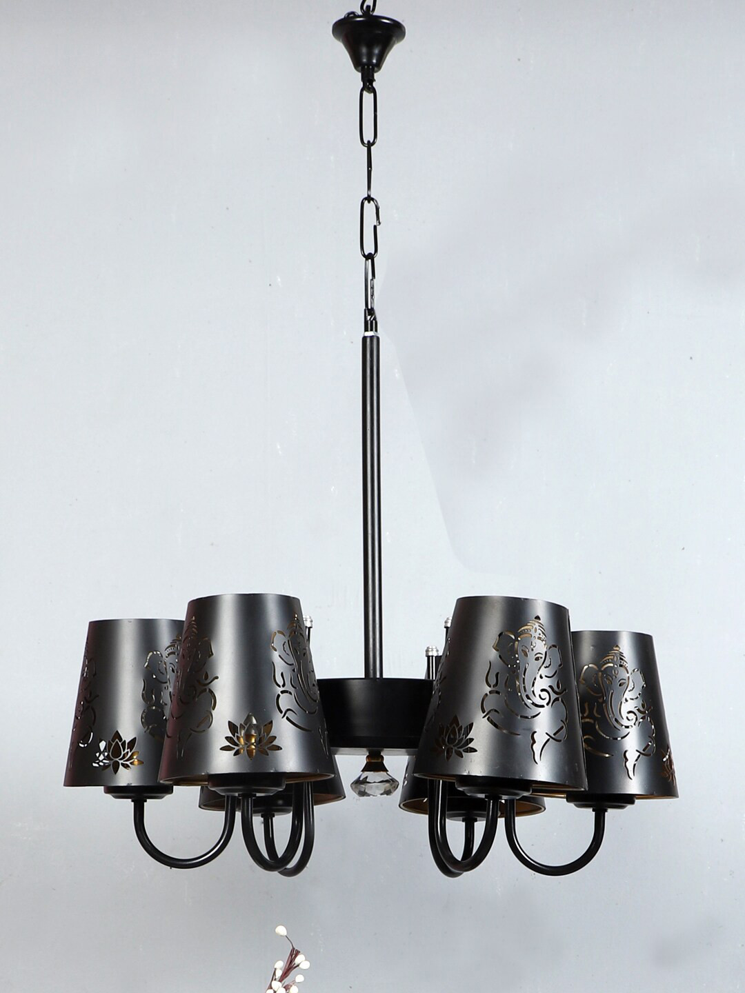 Devansh Black Lord Ganesh Design Metal Etching 6 Lamp Shades Chandelier